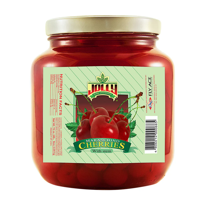 Jolly Maraschino Cheeries W/ Stem 72ozX6